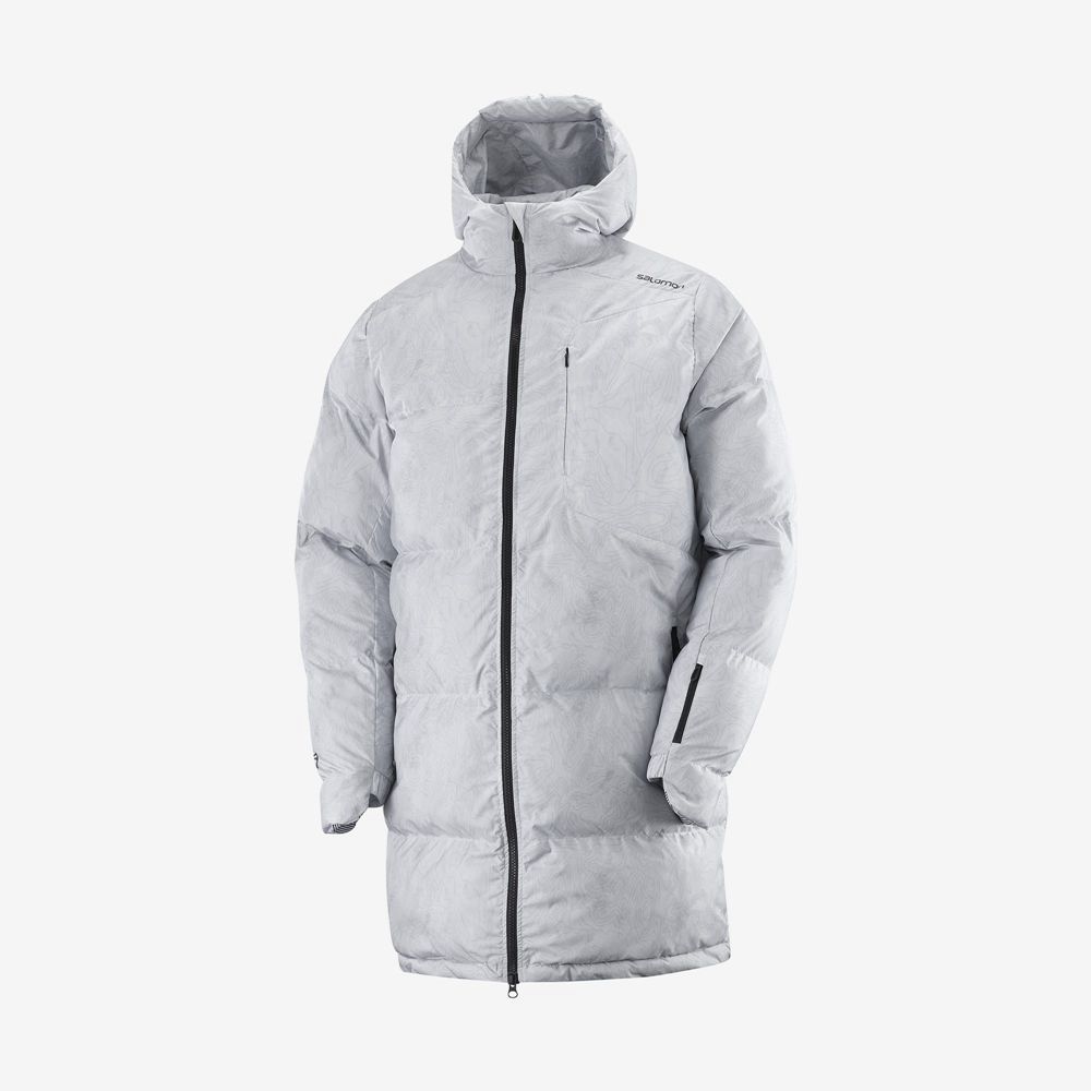 Salomon OUTLIFE PACKABLE LONG PUFFER JKT U - Mens Insulated Jackets - Grey - NZ (27804-WNLJ)